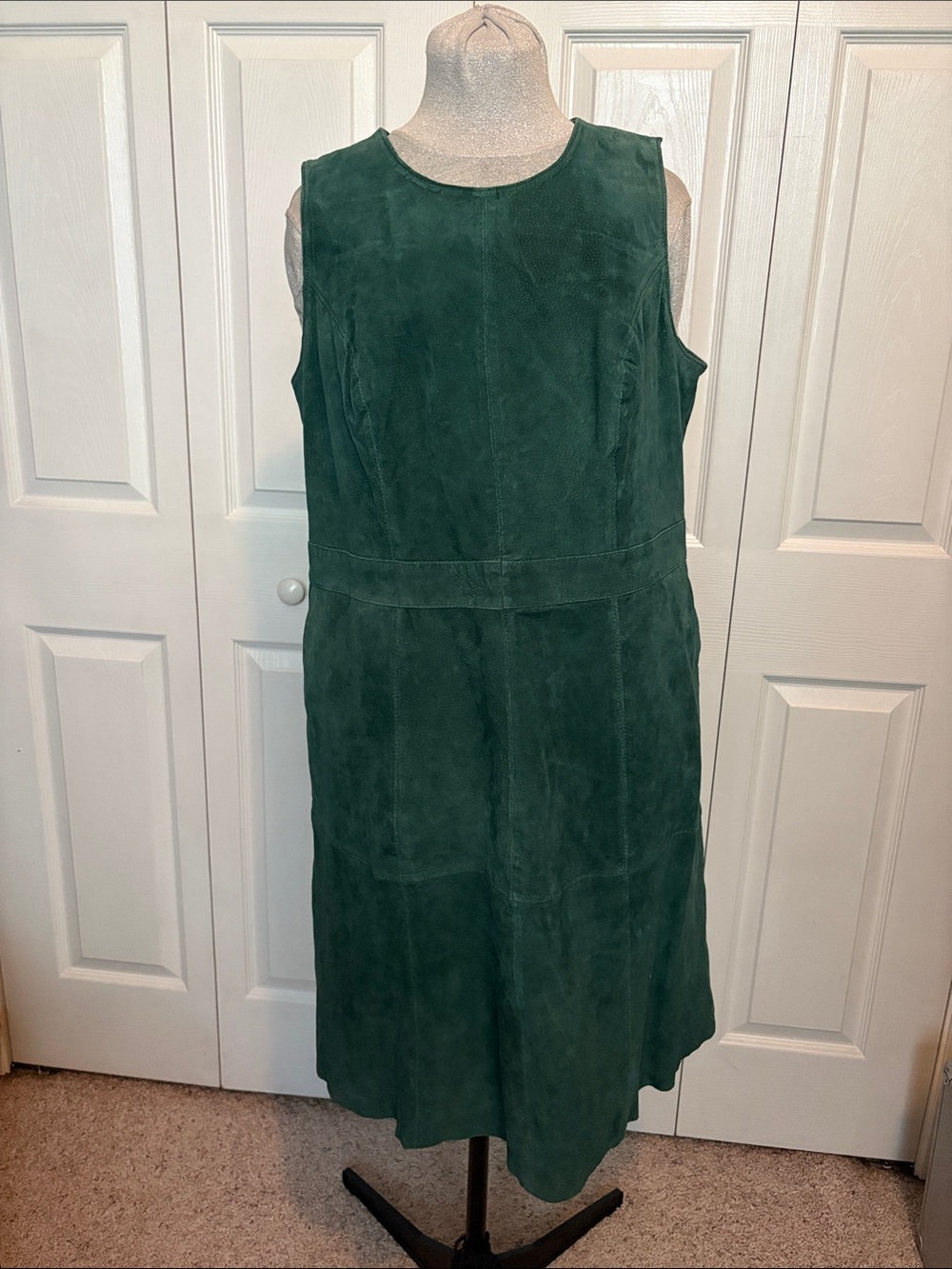 Jessica London Forest Green Genuine Suede Midi Dress fit’n’flare pockets size 14